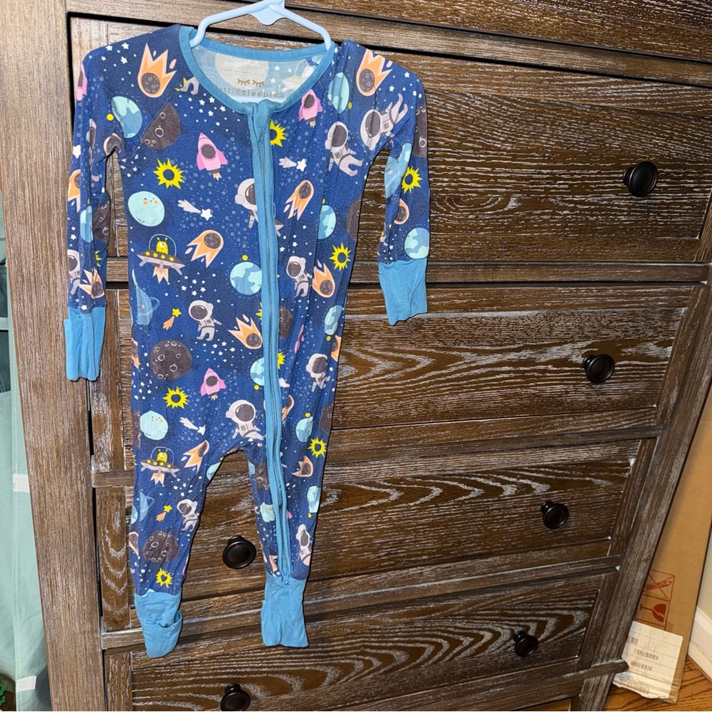 Little Sleepies Navy Space-Print Kids One-Piece Footies